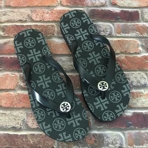 Tory Burch Black New Traveler Square Flip Flops 7